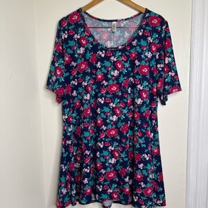 LulaRoe Floral Unicorn Tunic Top Women’s Size 3X Navy Blue Green Red Plus Size